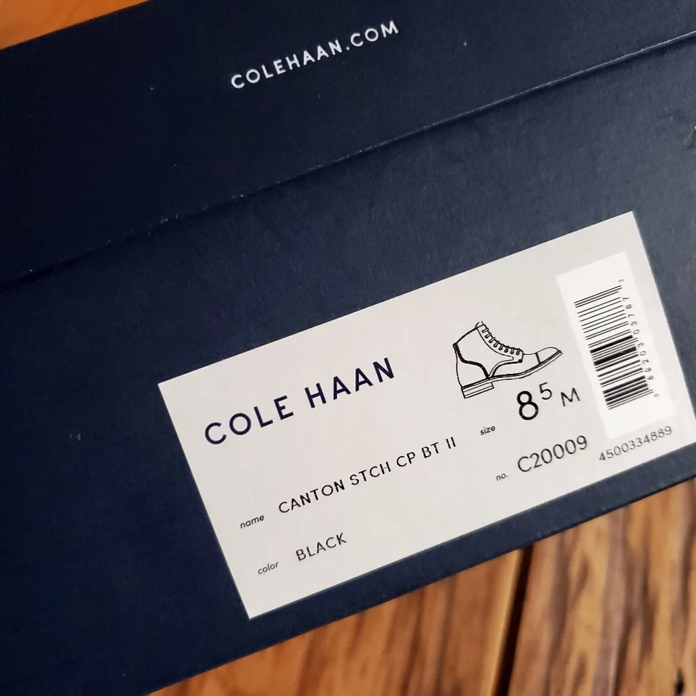 Cole Haan Men's CANTON Stitch Black Leather Boots Size 8 1/2